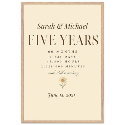 Personalized 5 Year Anniversary Print - 60x90 cm / 24x36″ / Premium Wooden Framed Poster With Museum-Quality Matte Paper - Wood frame - Sparkycare