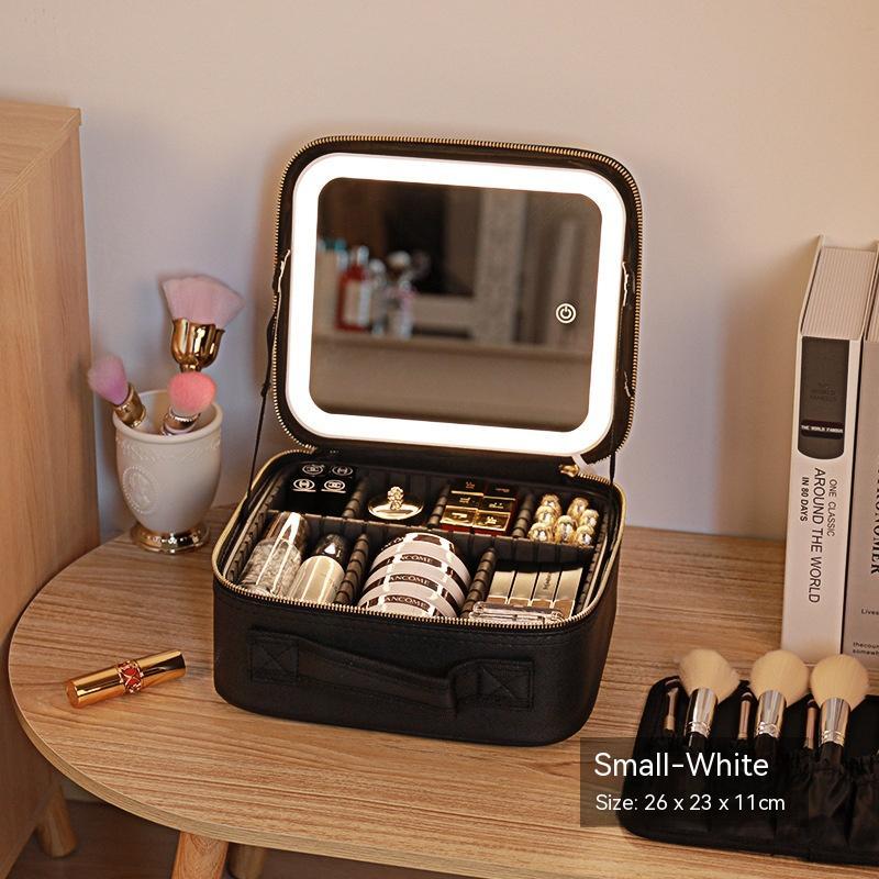 Makeup Organizer Bag with Light-Up Mirror – Travel-Ready Beauty Station with Adjustable Dividers & LED Lighting