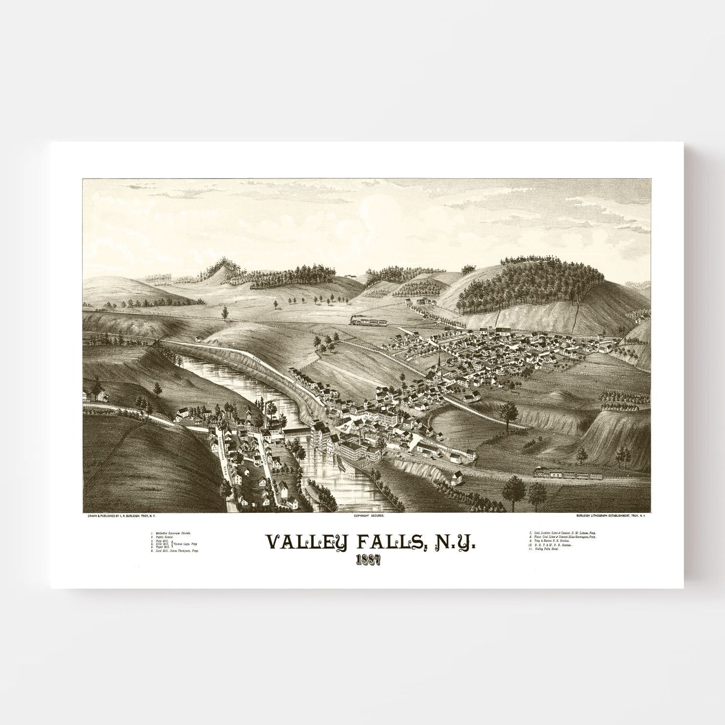 Vintage Map of Valley Falls, New York, 1887
