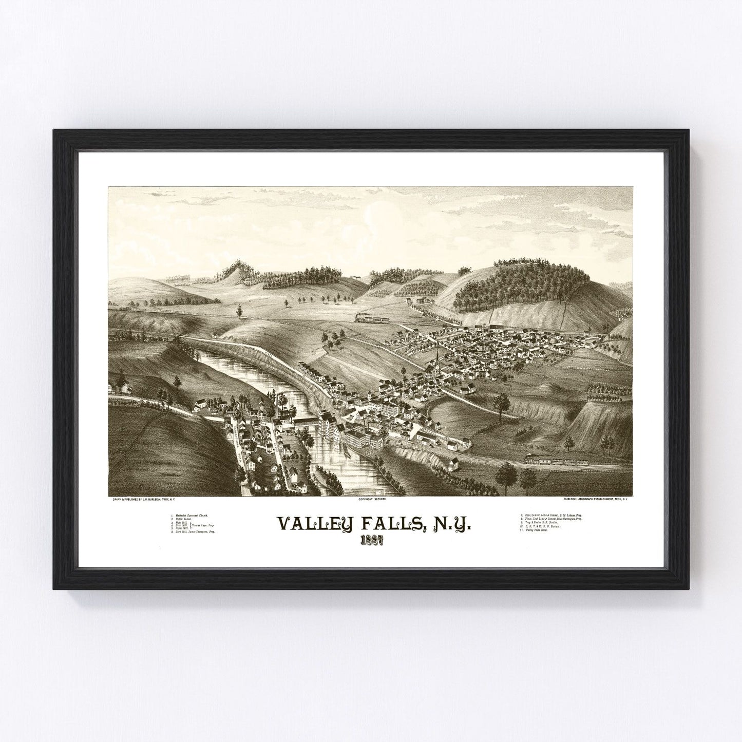 Vintage map of Valley Falls, New York, 1887