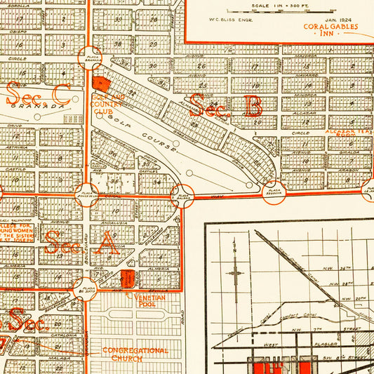 Vintage Map of Coral Gables, Florida, 1924