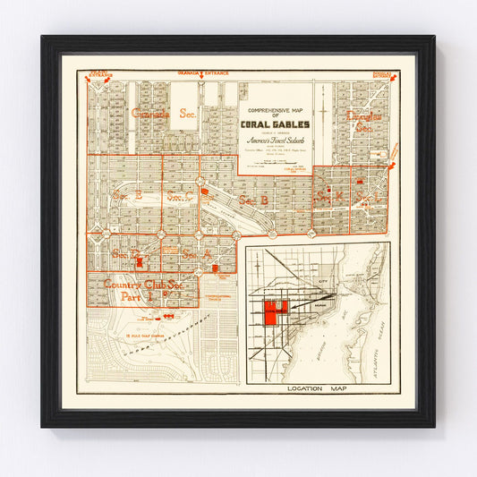 vintage map of Coral Gables, Florida, 1924