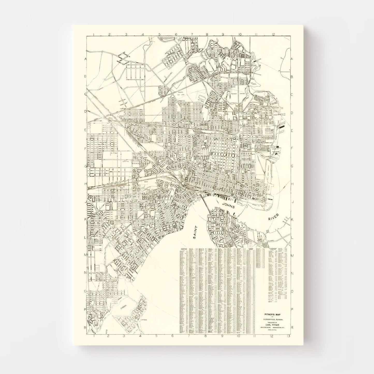 Vintage Map of Jacksonville, Duval County, Florida, 1929