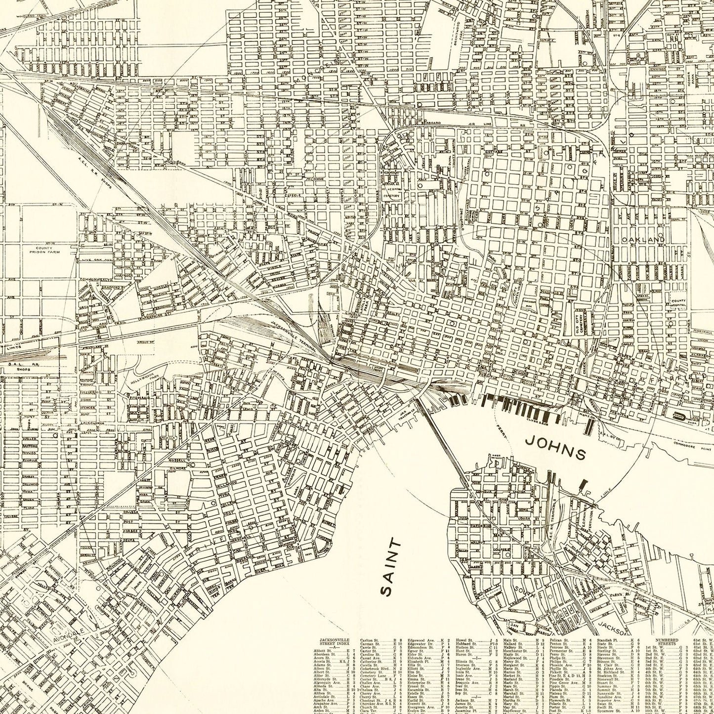 Vintage Map of Jacksonville, Duval County, Florida, 1929