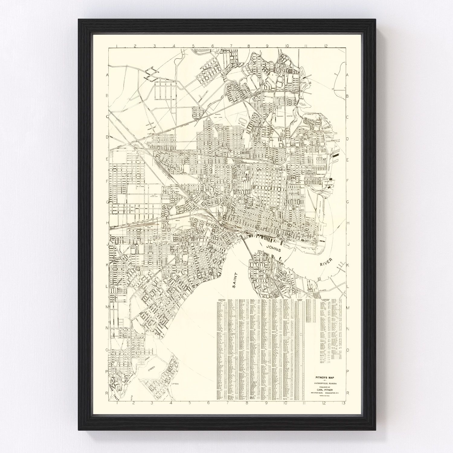 Vintage map of Jacksonville, Duval County, Florida, 1929