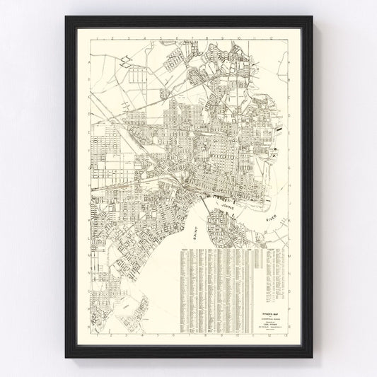 Vintage map of Jacksonville, Duval County, Florida, 1929