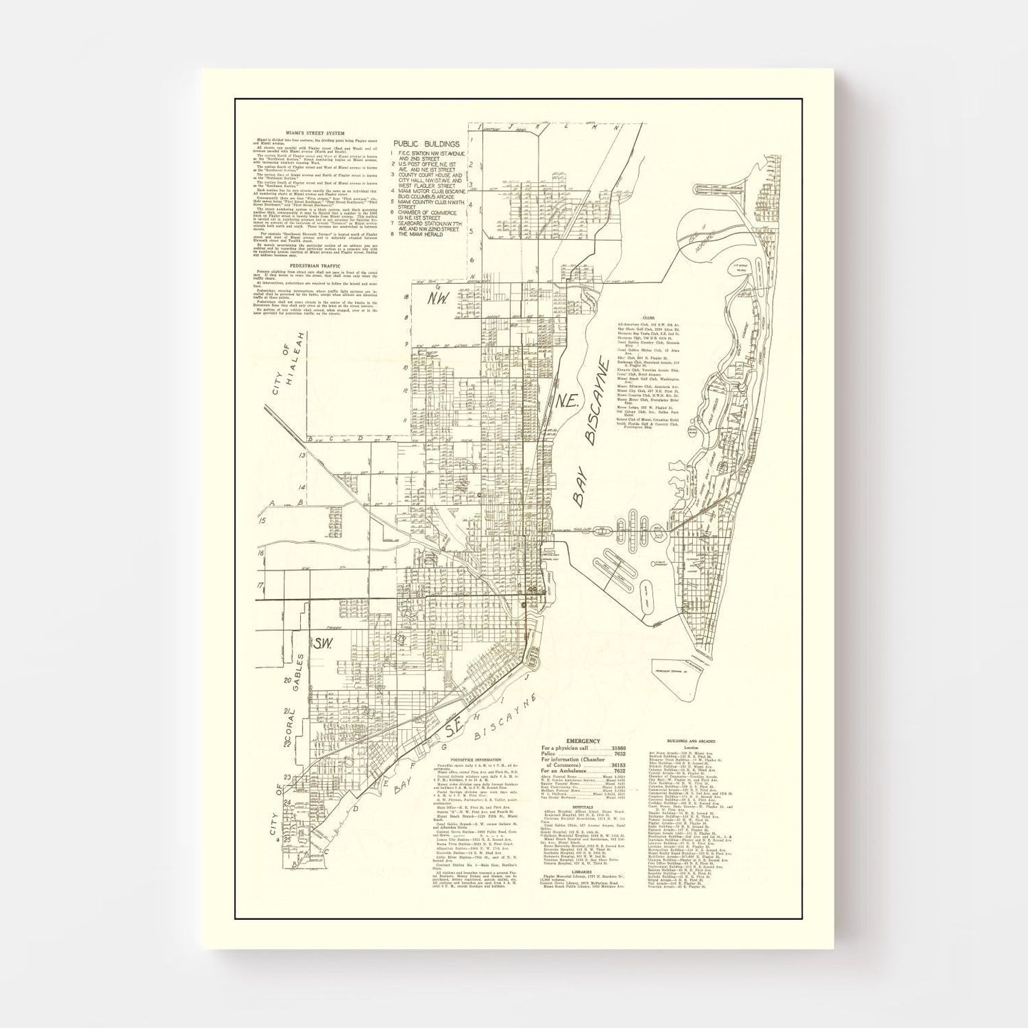 Vintage Map of Miami, Florida, 1929