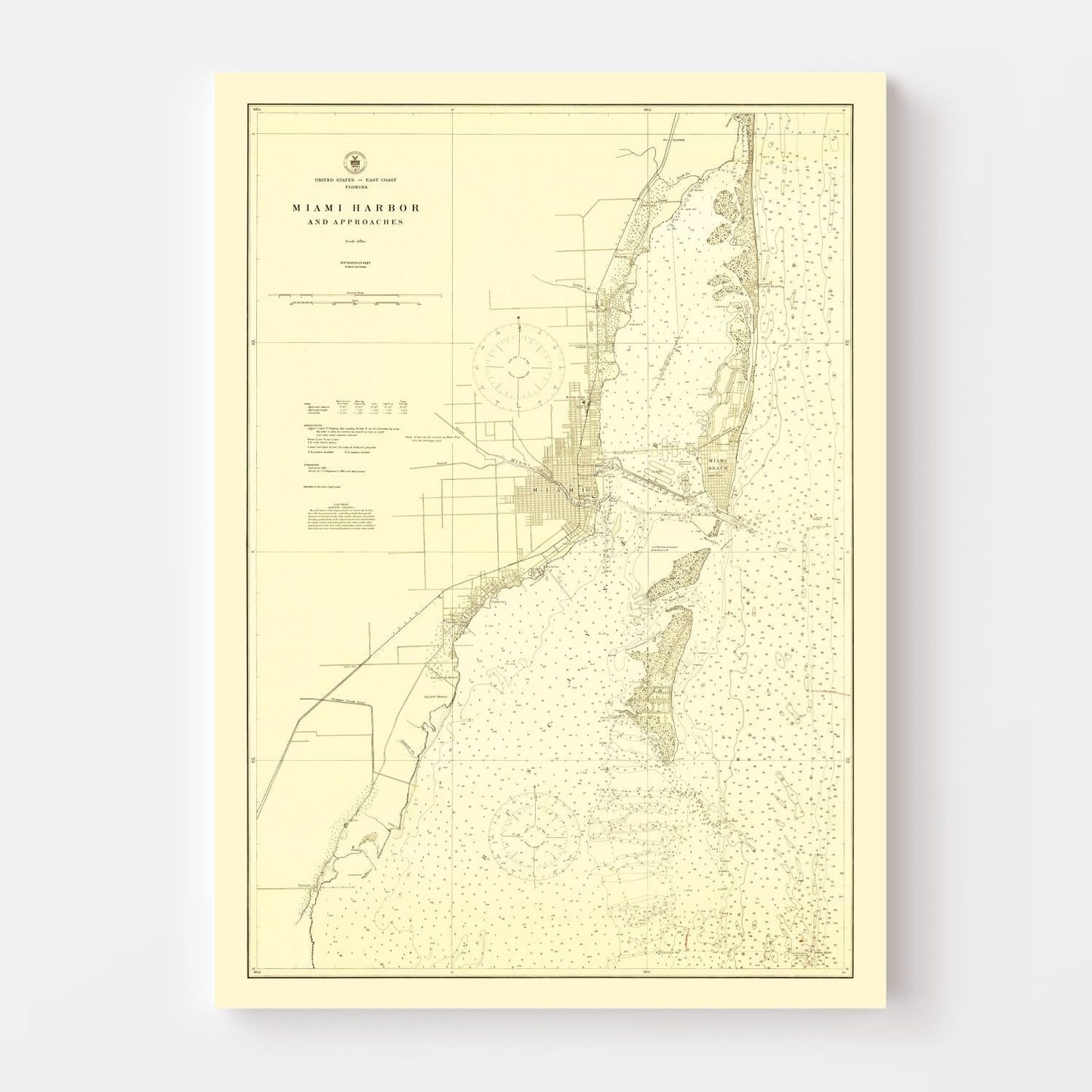 Vintage Map of Miami Harbor, Florida, 1924