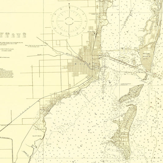 Vintage Map of Miami Harbor, Florida, 1924