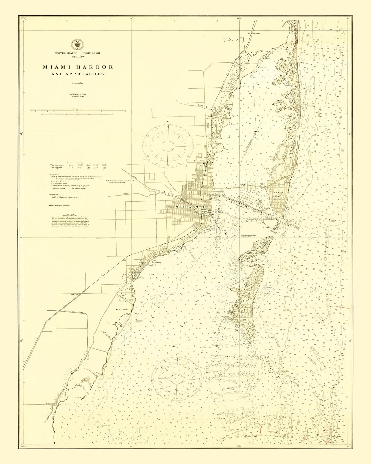 Vintage Map of Miami Harbor, Florida, 1924