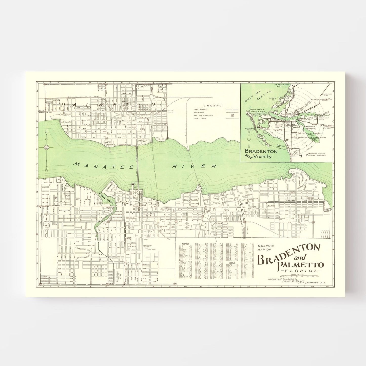 Vintage Map of Bradenton, Florida 1940