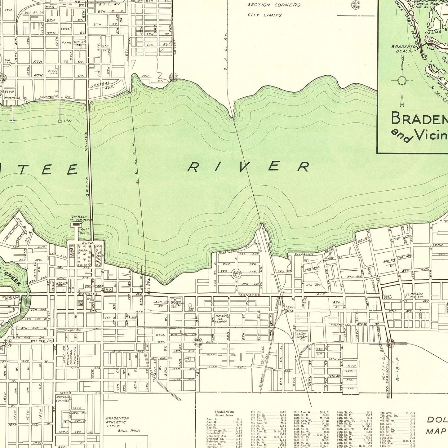 Vintage Map of Bradenton, Florida 1940
