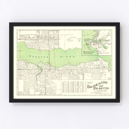 vintage map of Bradenton Florida, 1940, restored print wall art