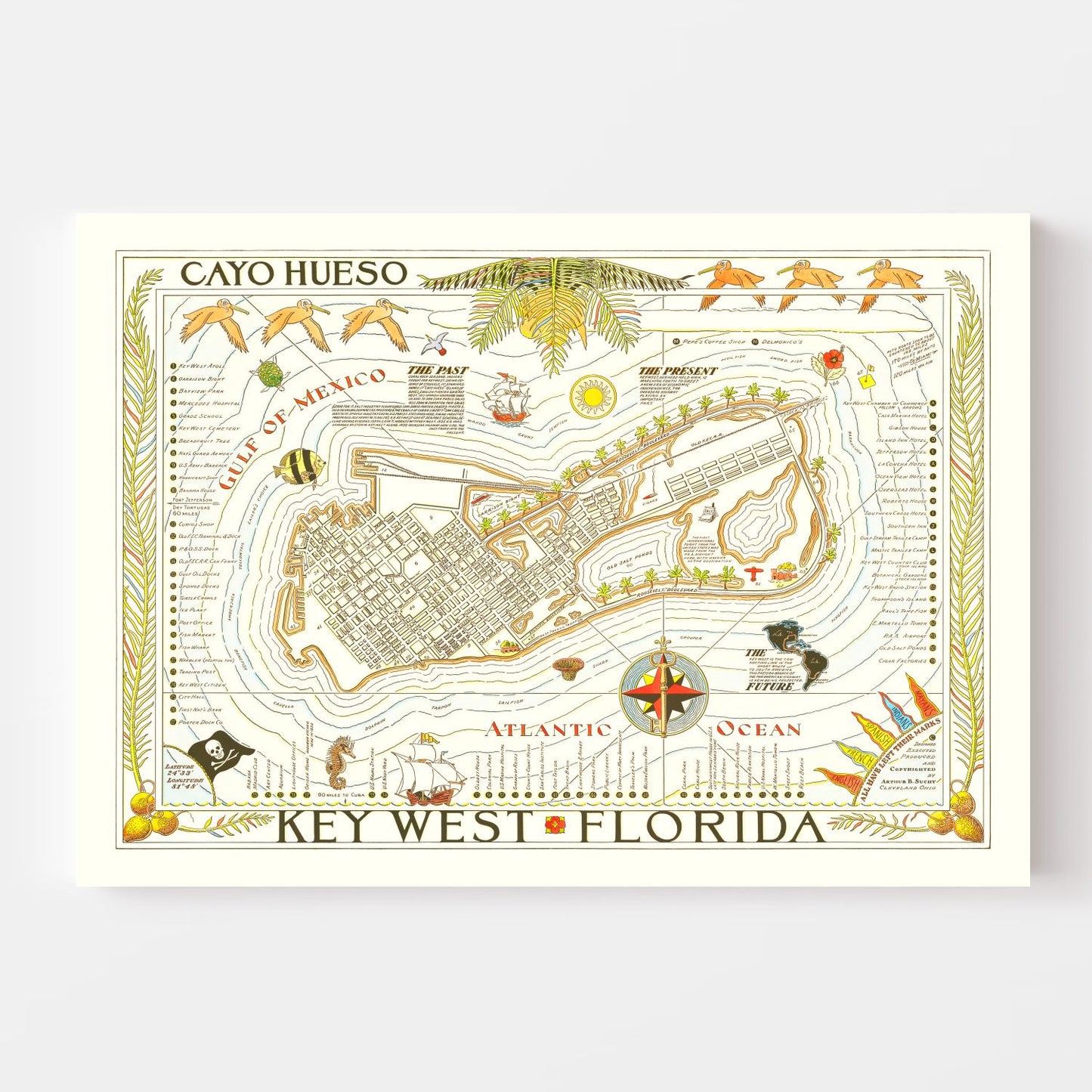Vintage Map of Key West, Florida, 1940