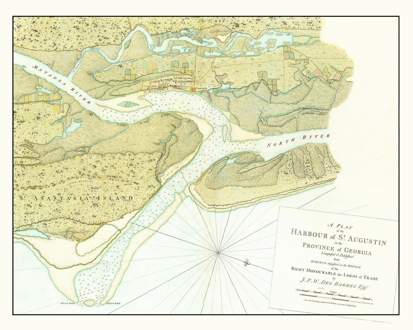 Vintage Map of St. Augustine Harbor, Georgia, 1780