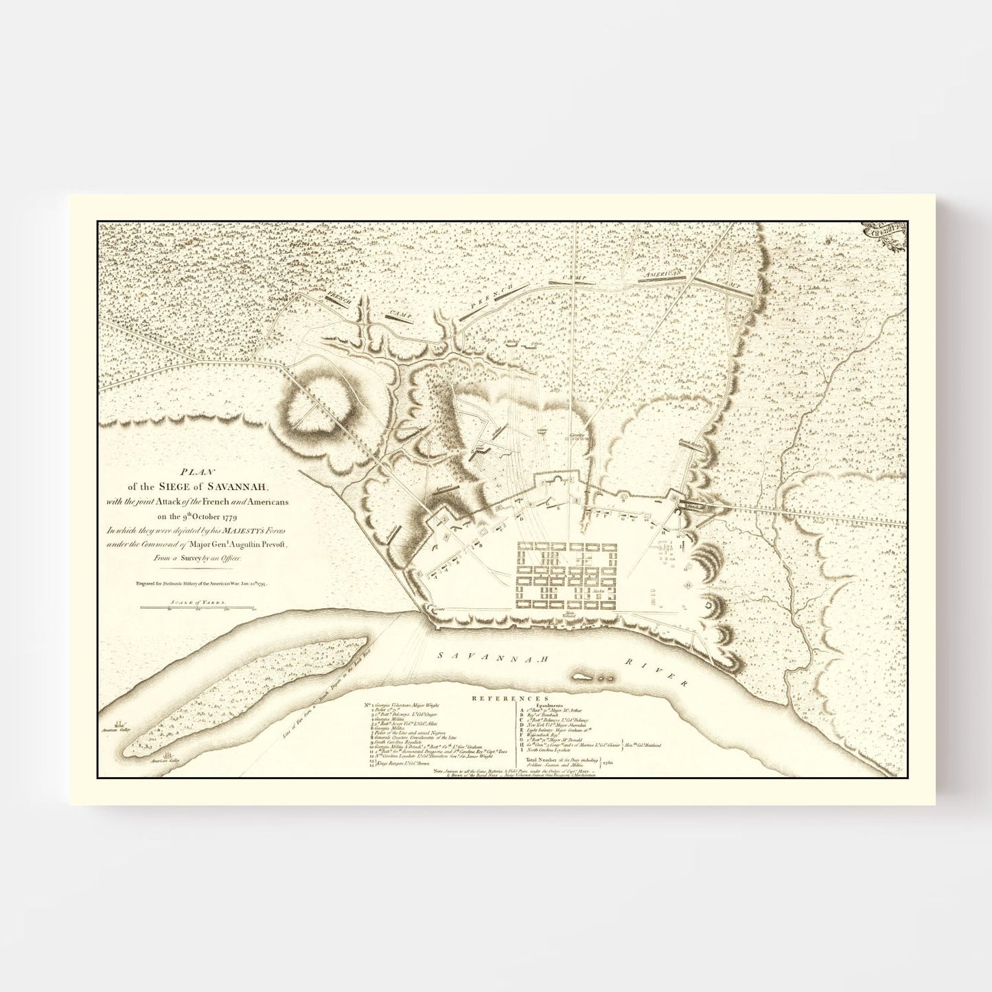 Vintage Map of the Siege of Savannah, Georgia, 1794