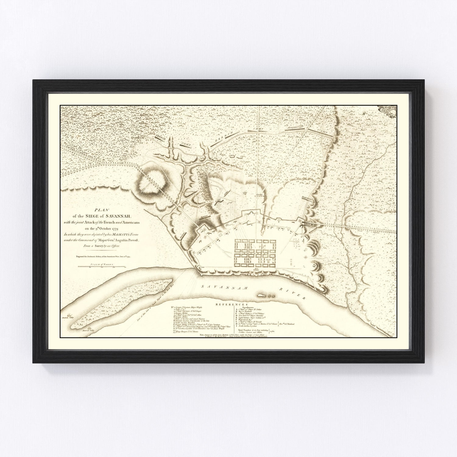vintage map of the siege of Savannah, Georgia, 1794