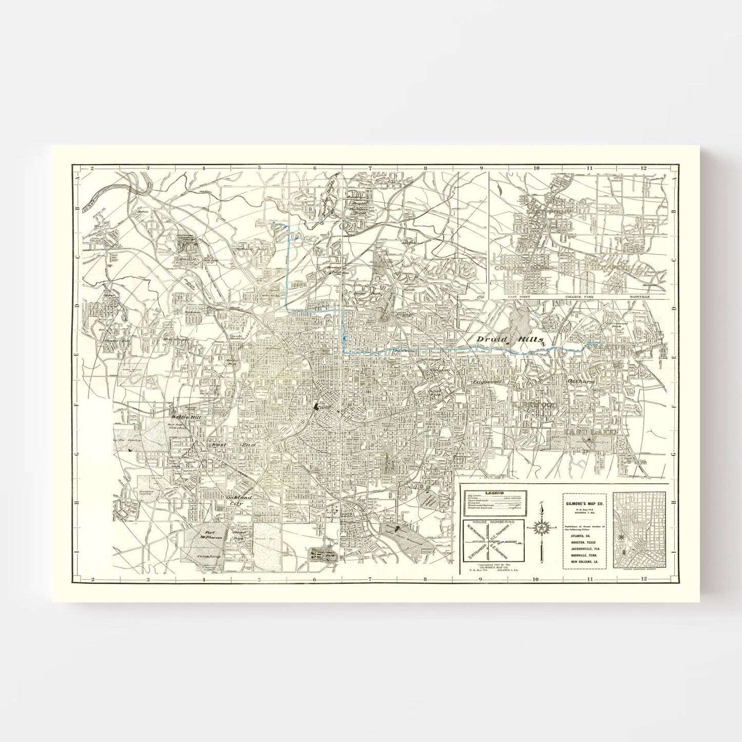 Vintage Map of Atlanta, Georgia, 1947