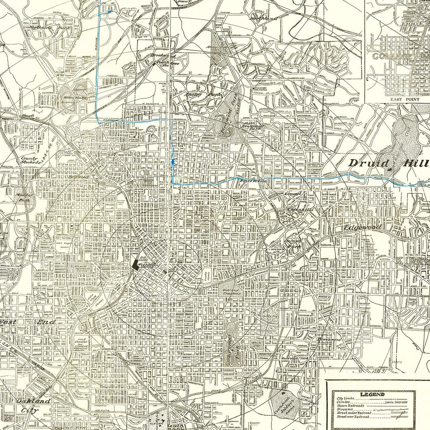Vintage Map of Atlanta, Georgia, 1947