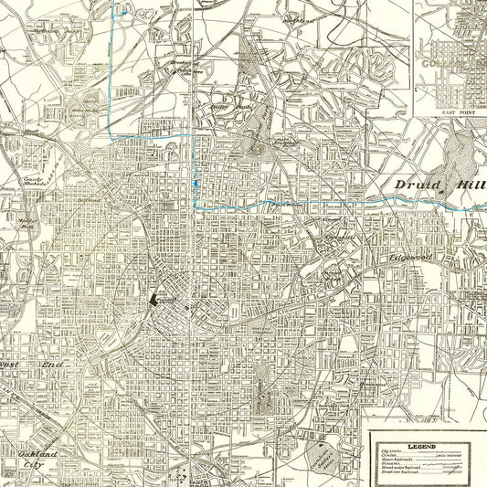 Vintage Map of Atlanta, Georgia, 1947