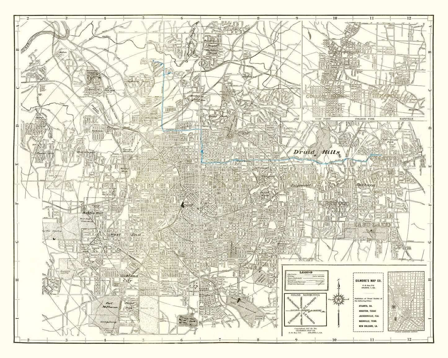 Vintage Map of Atlanta, Georgia, 1947