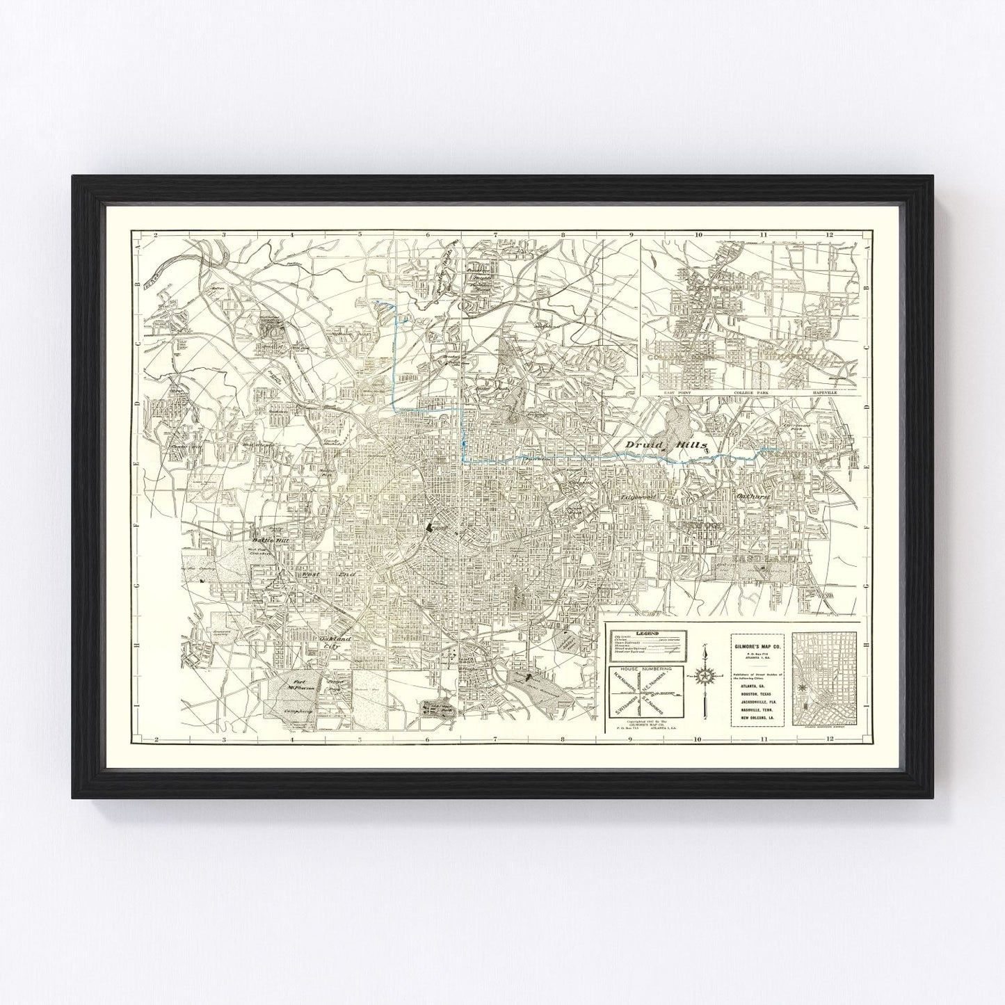 Vintage map of Atlanta, Georgia post-WWII city, 1947