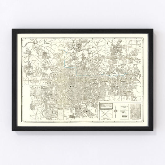 Vintage map of Atlanta, Georgia post-WWII city, 1947