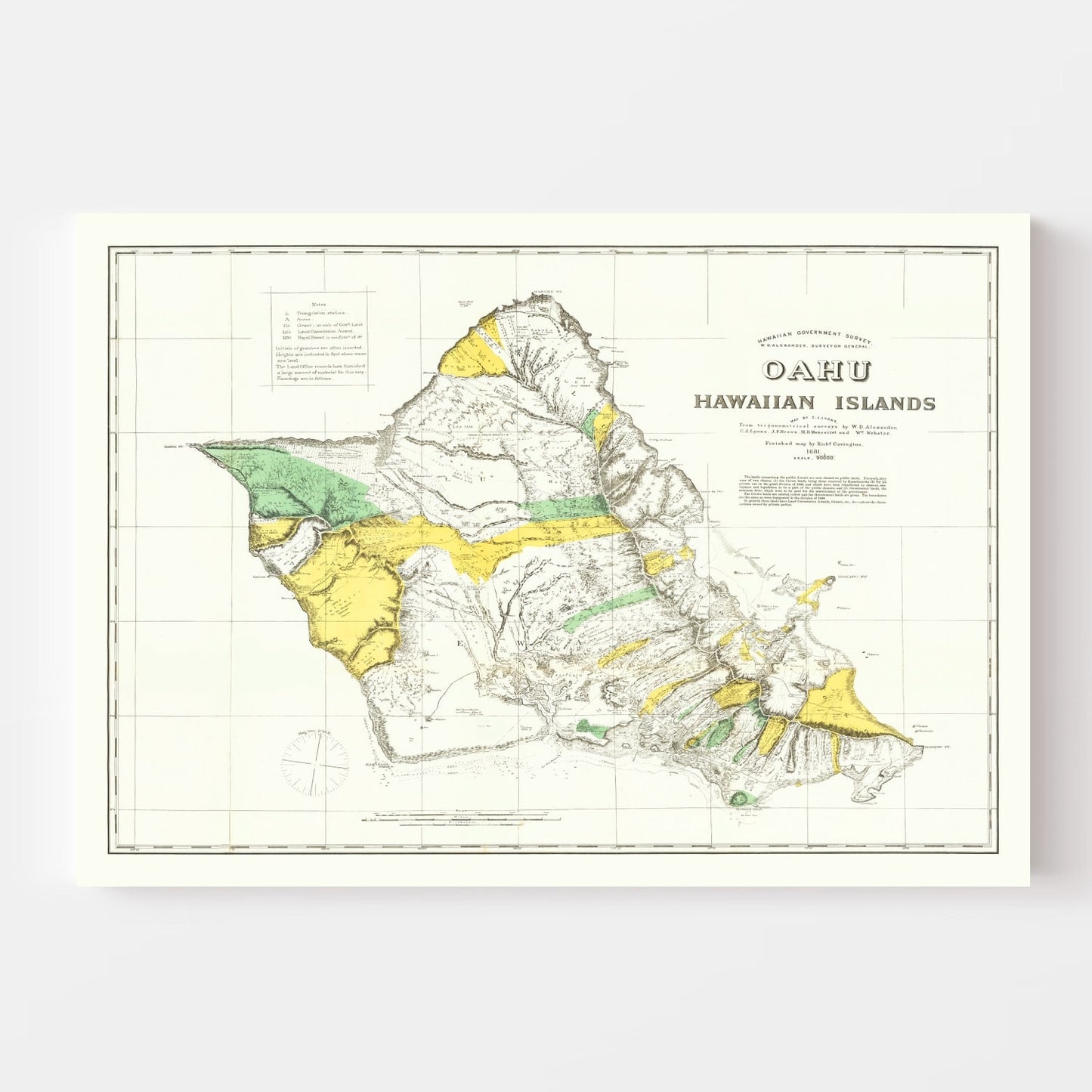 Vintage Map of Oahu, Hawaii, 1881