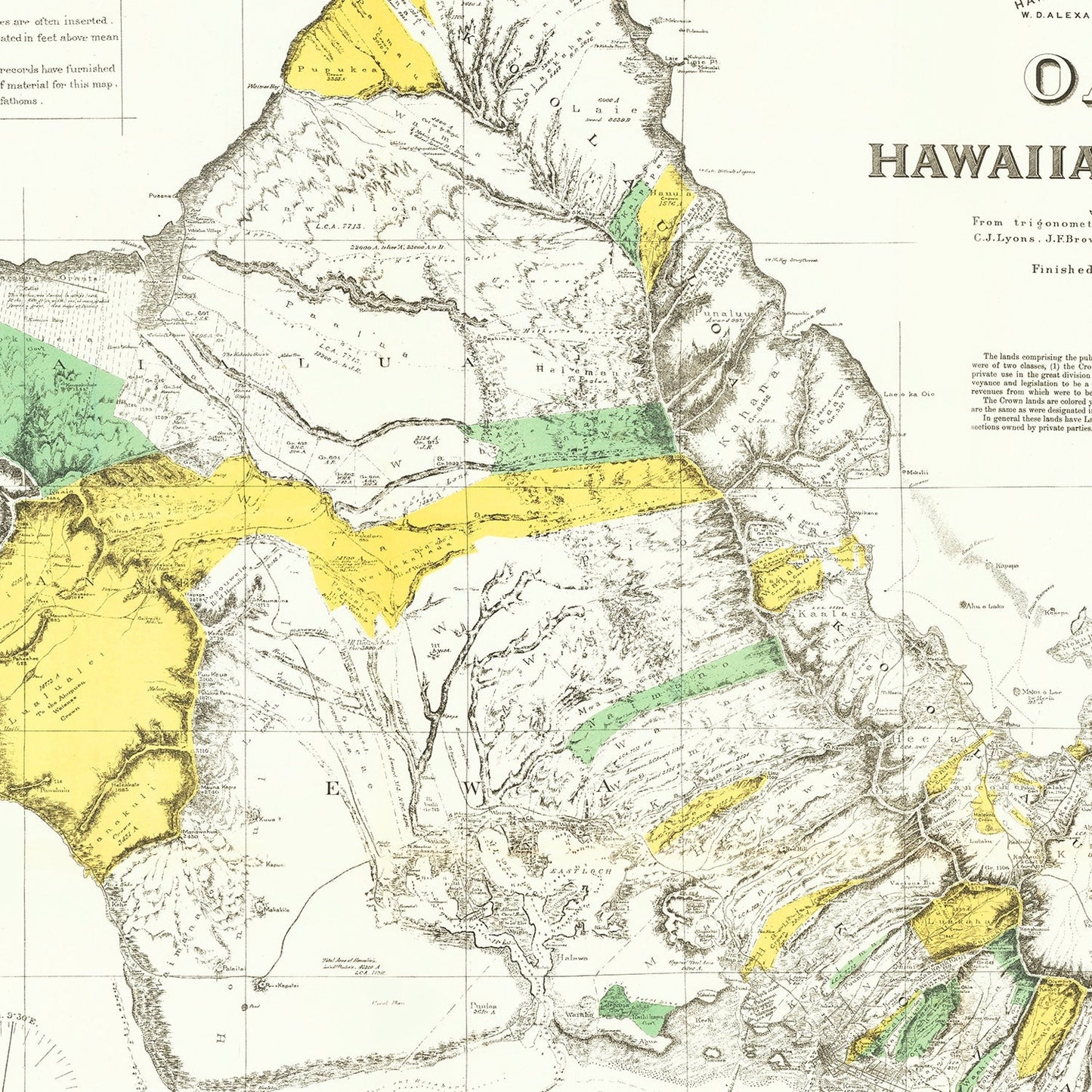 Vintage Map of Oahu, Hawaii, 1881