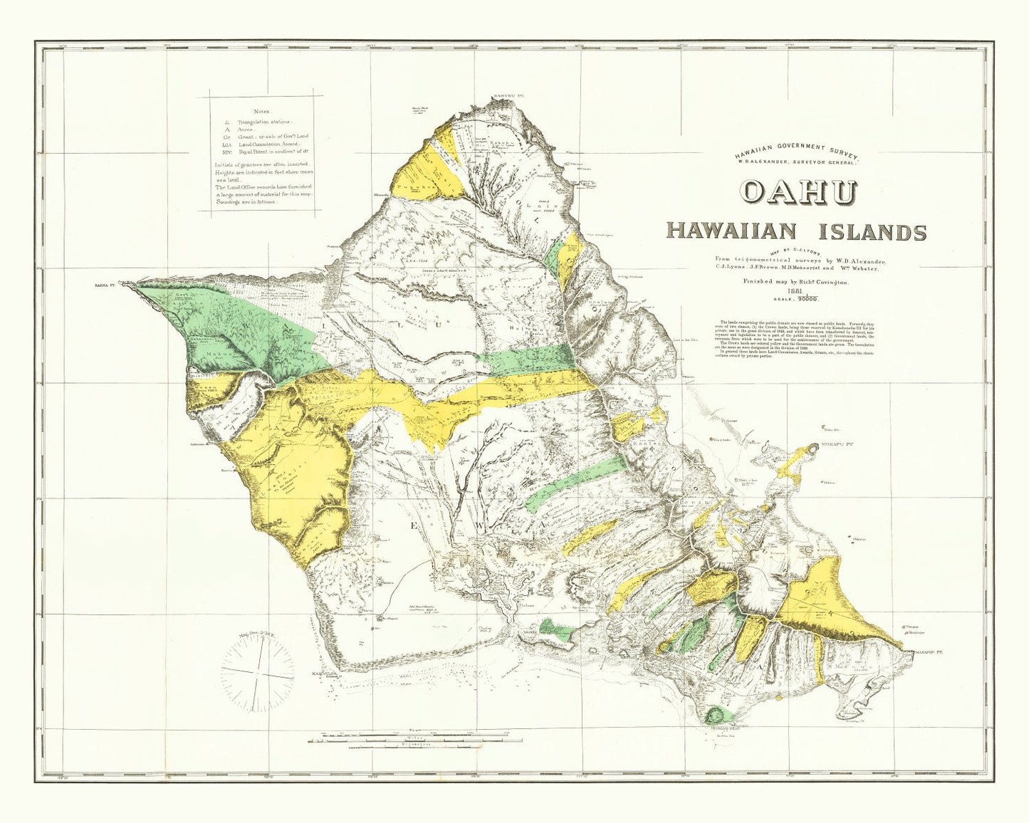 Vintage Map of Oahu, Hawaii, 1881