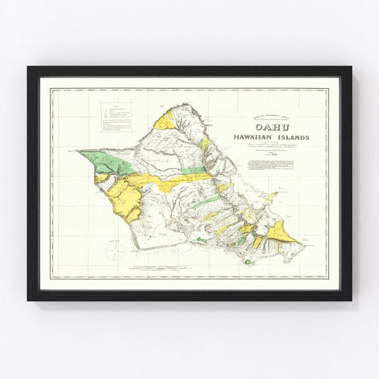 vintage map of Oahu, Hawaii, 1881