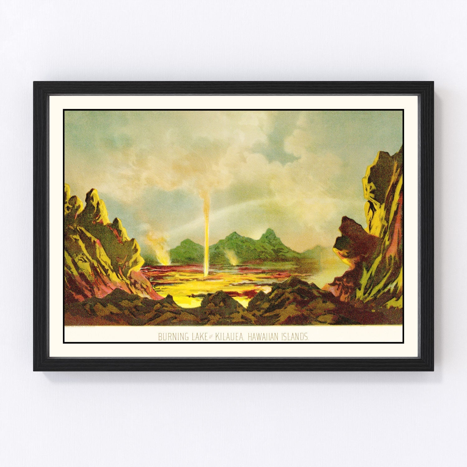 Vintage map of the Burning Lake of Kilauea, Hawaii, 1884, restored print
