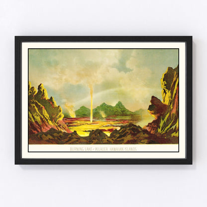 Vintage map of the Burning Lake of Kilauea, Hawaii, 1884, restored print