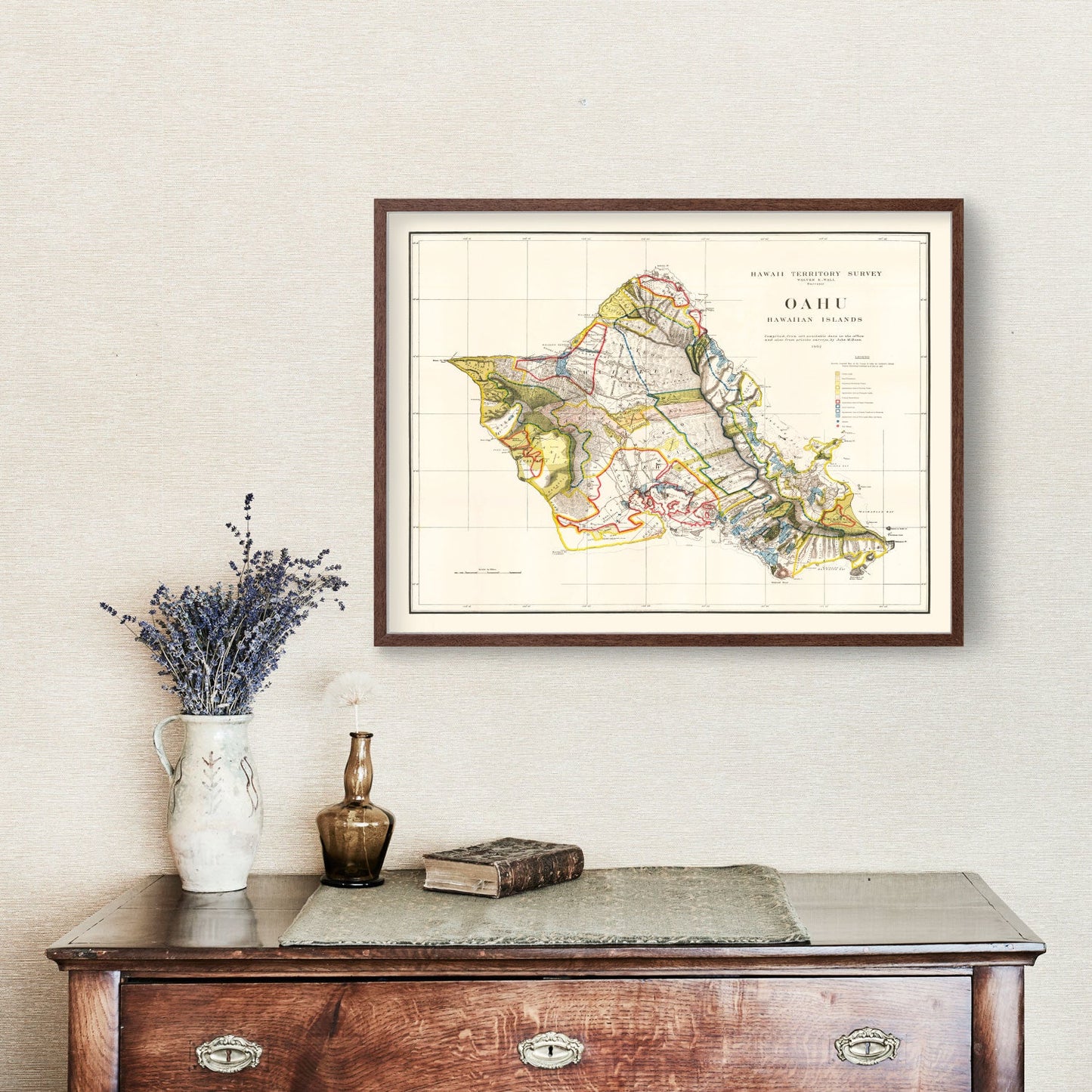 Vintage Map of Oahu, Hawaii, 1902