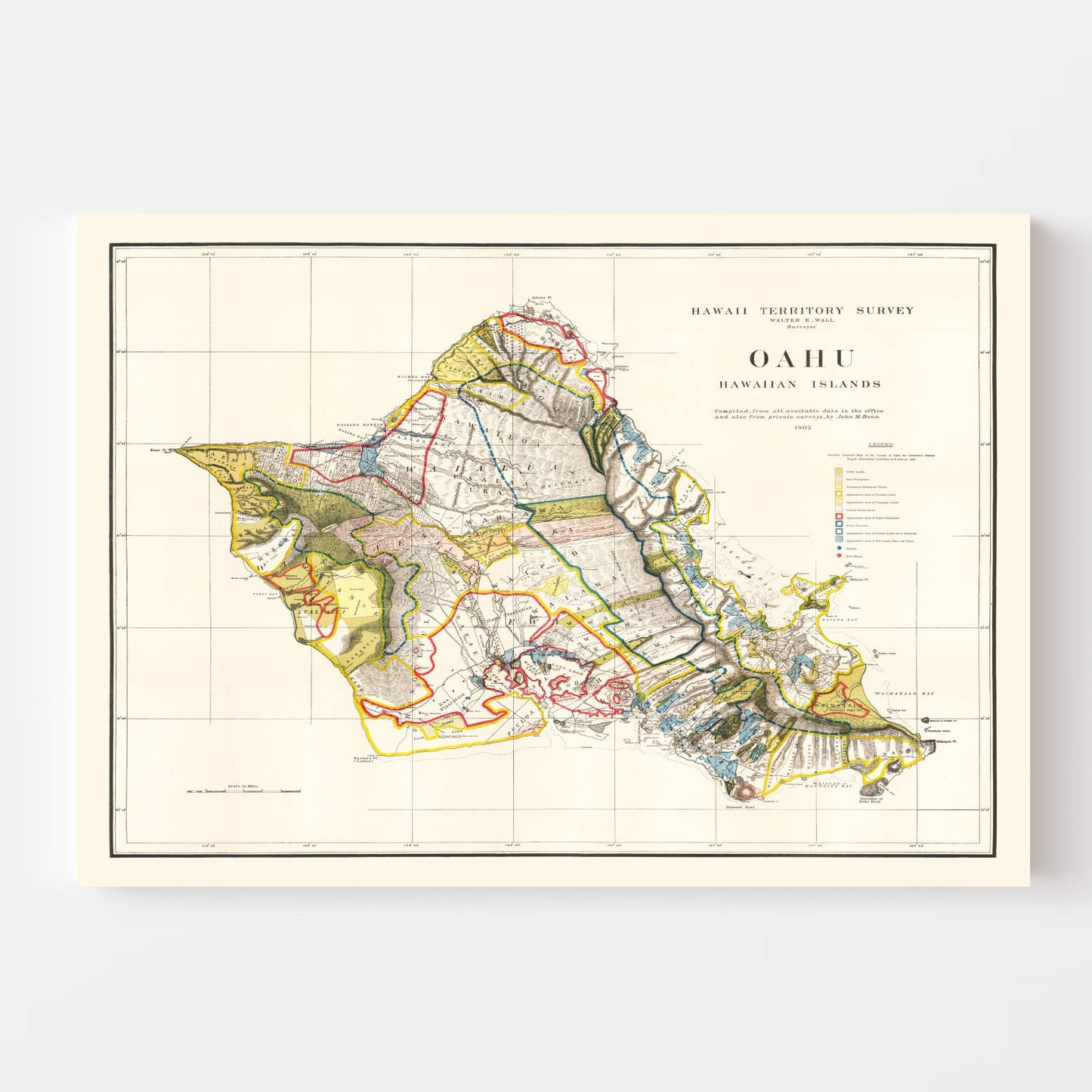 Vintage Map of Oahu, Hawaii, 1902