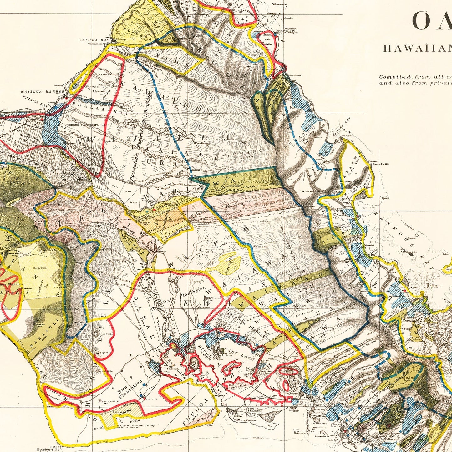 Vintage Map of Oahu, Hawaii, 1902