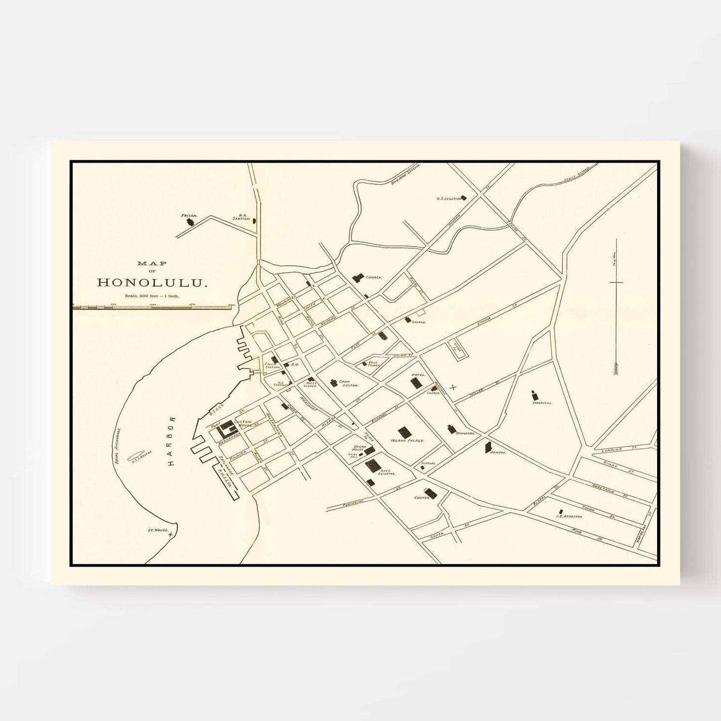Vintage Map of Honolulu, Hawaii, 1893 (Classic Print)