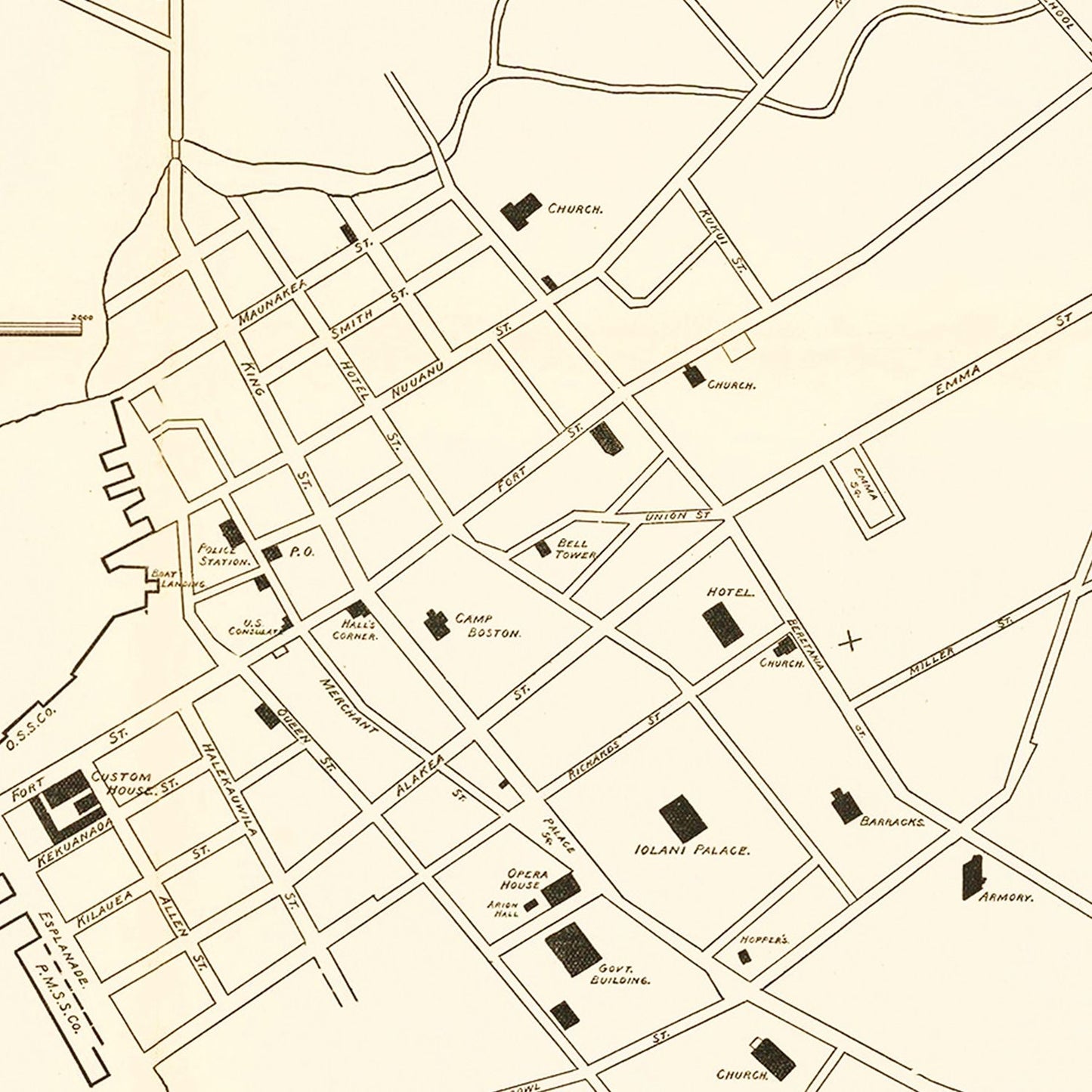 Vintage Map of Honolulu, Hawaii, 1893 (Classic Print)