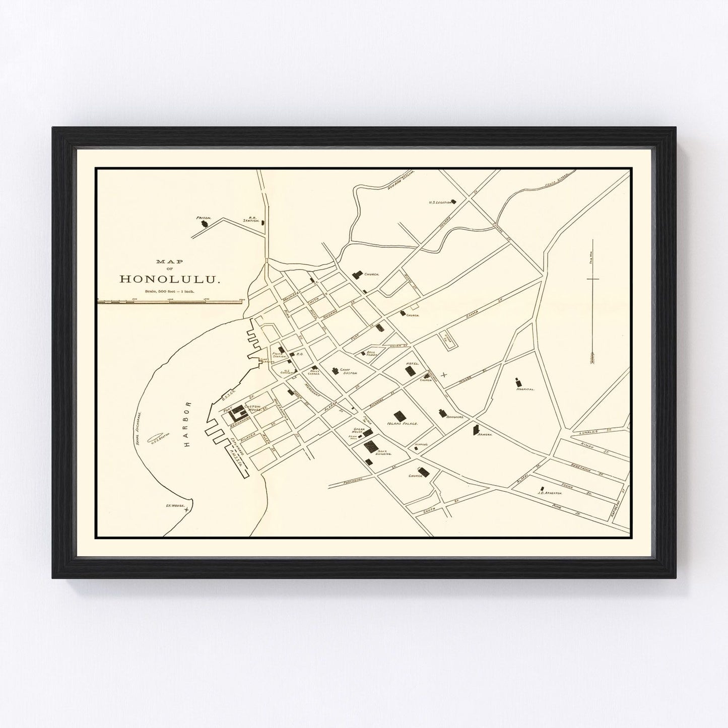 vintage map of Honolulu, Hawaii, 1893