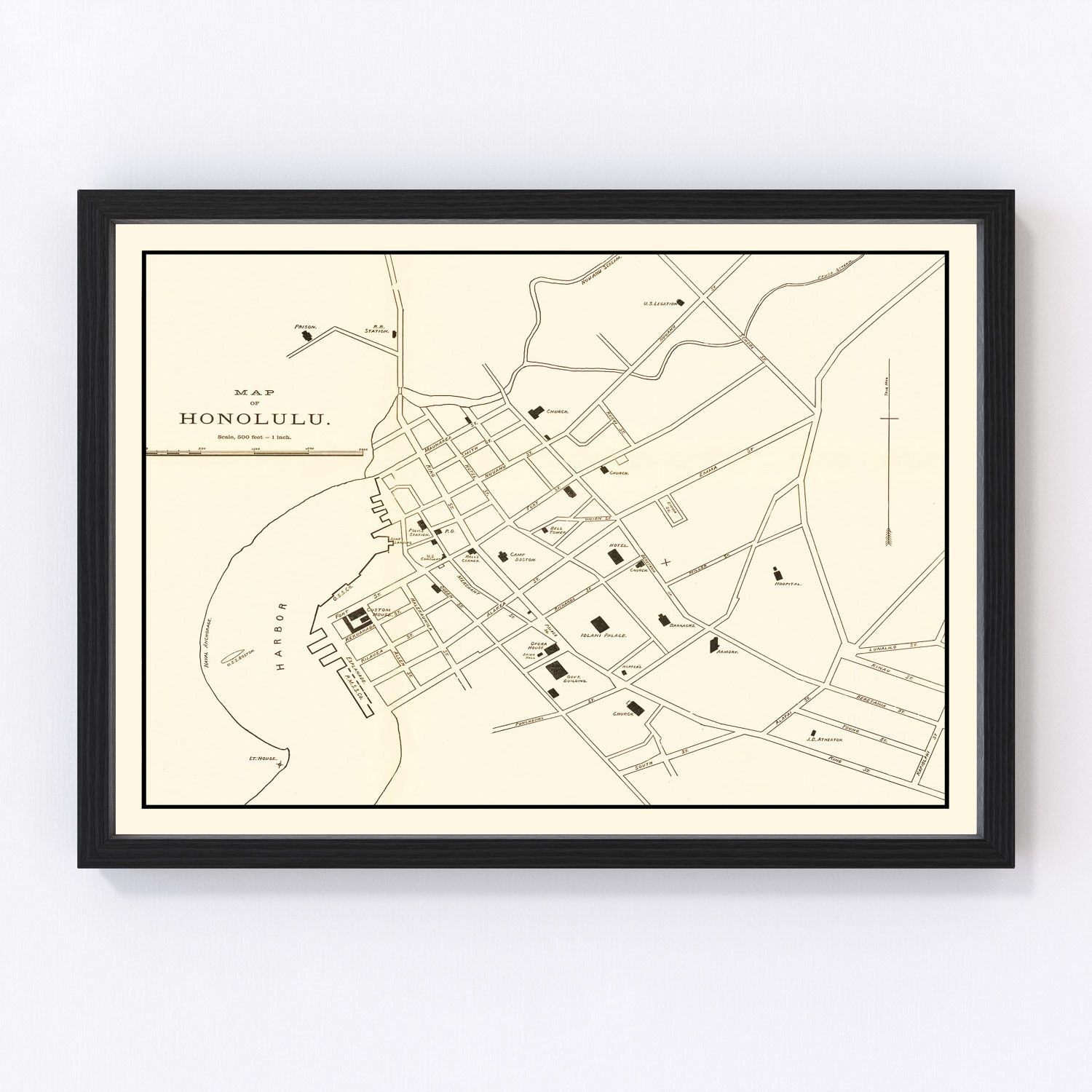 vintage map of Honolulu, Hawaii, 1893
