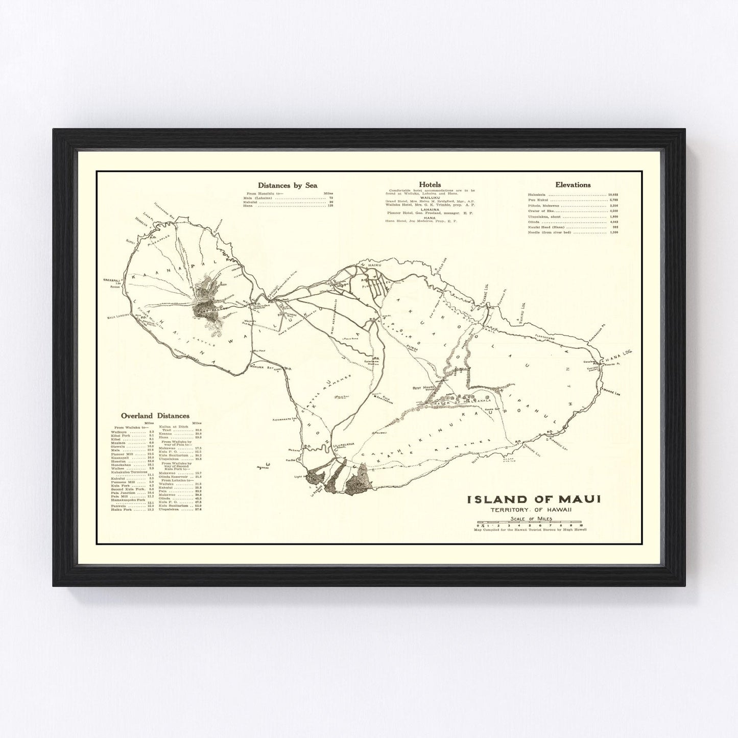 Vintage map of Maui County, Hawaii, 1924