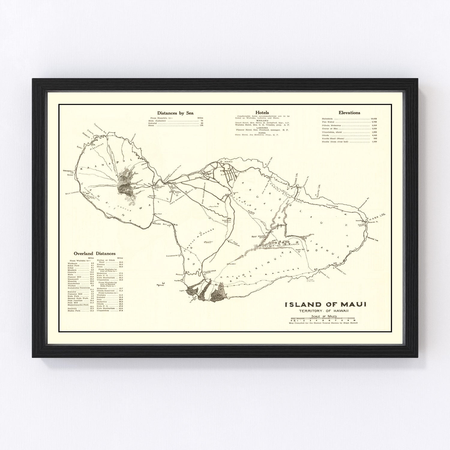Vintage map of Maui County, Hawaii, 1924