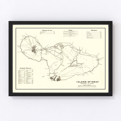 Vintage map of Maui County, Hawaii, 1924