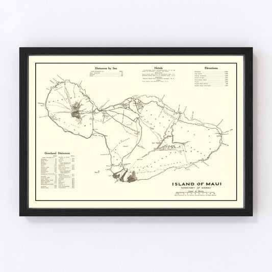 Vintage map of Maui County, Hawaii, 1924