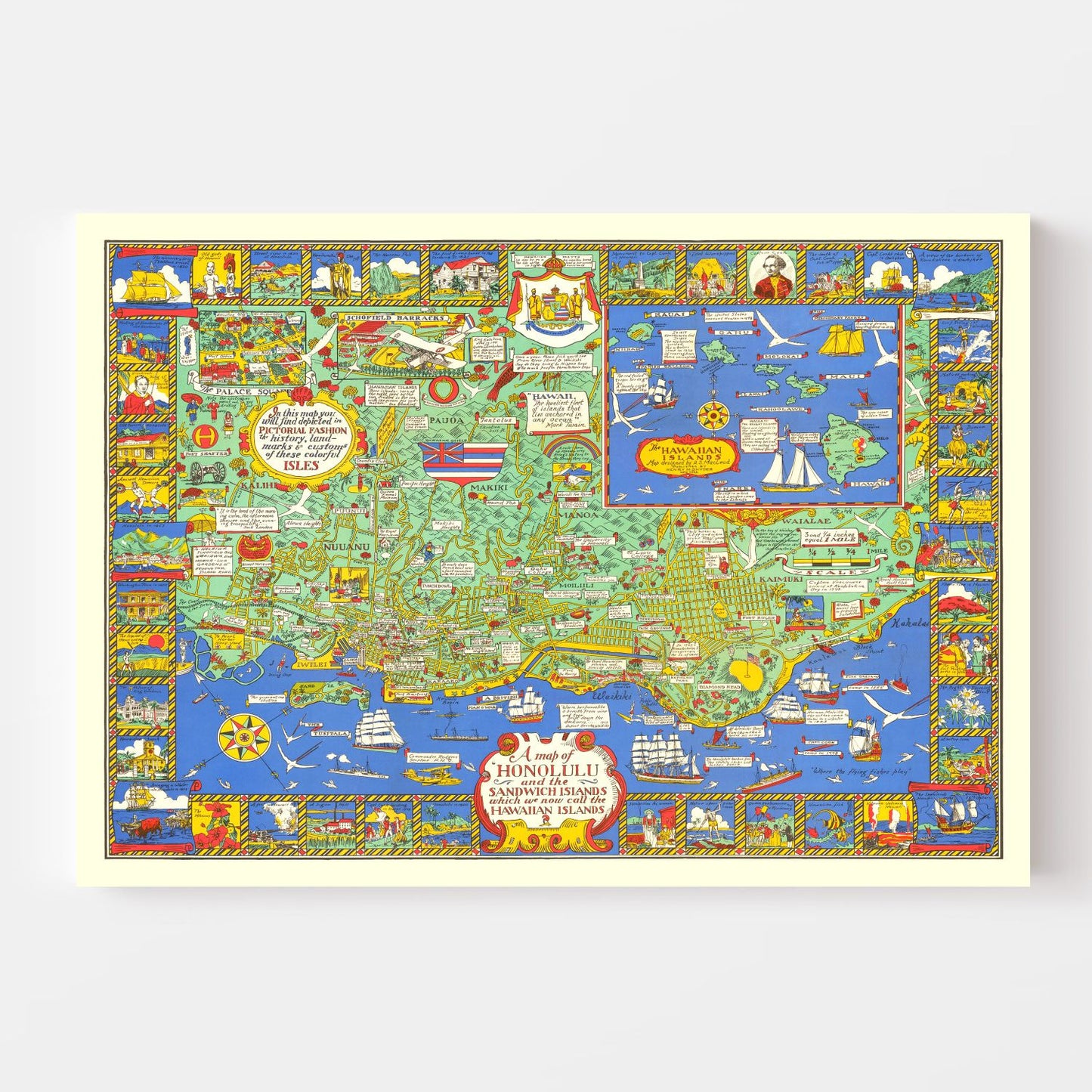 Vintage Map of Honolulu, Hawaii, 1927