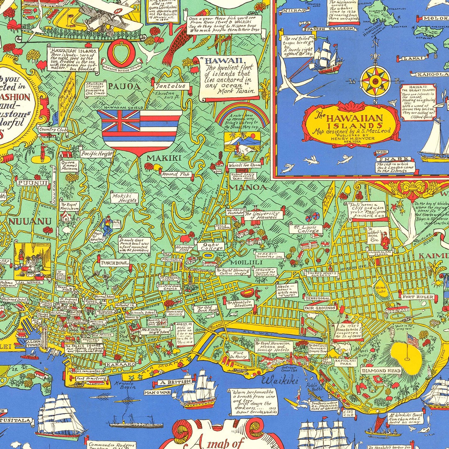 Vintage Map of Honolulu, Hawaii, 1927