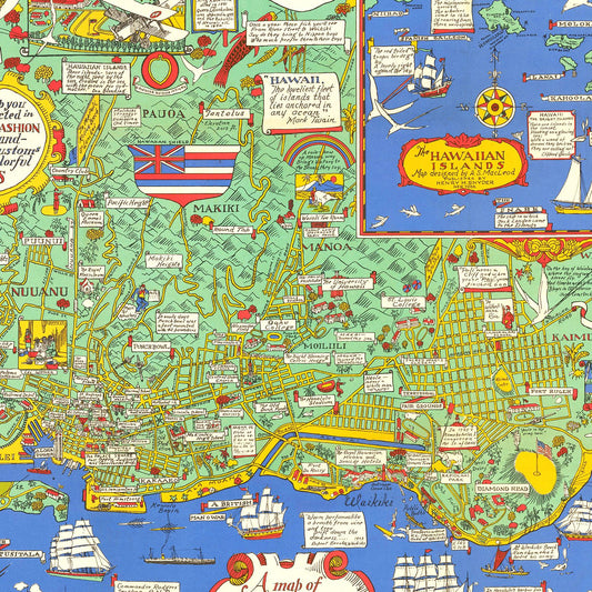 Vintage Map of Honolulu, Hawaii, 1927