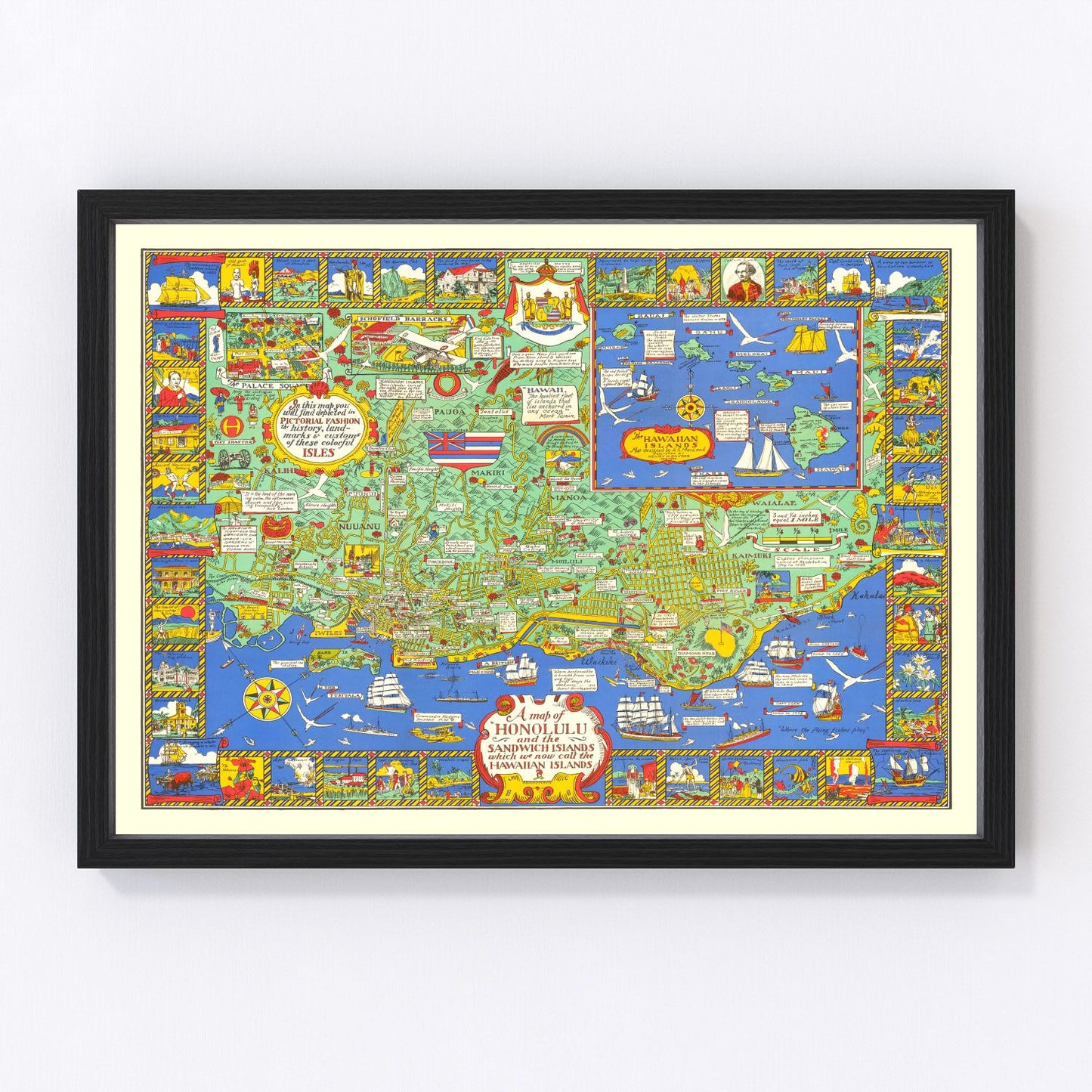 Vintage map of Honolulu, Hawaii, 1927