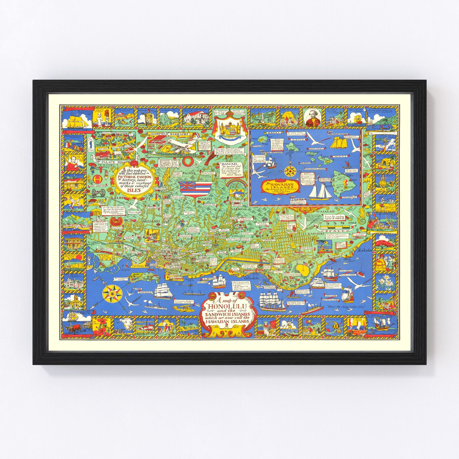 Vintage map of Honolulu, Hawaii, 1927
