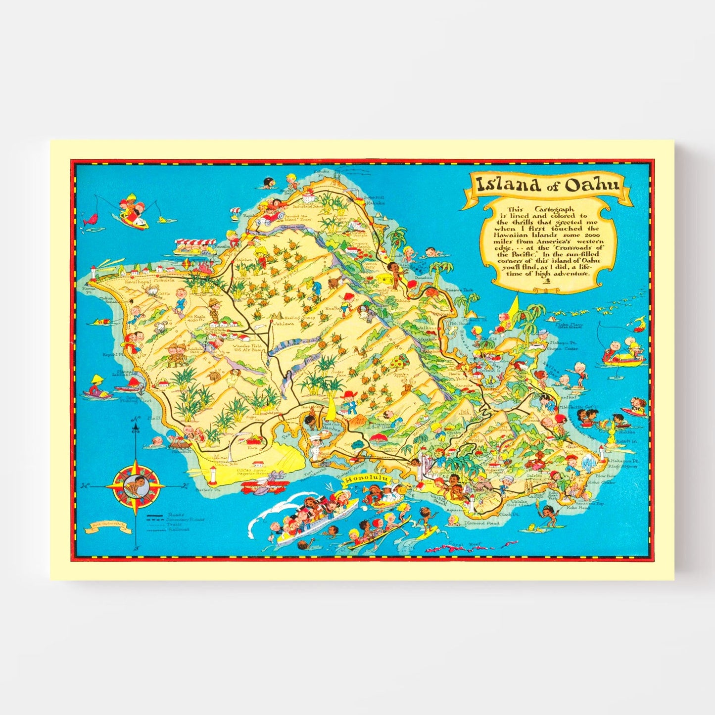 Vintage Map of Oahu, Hawaii, 1931